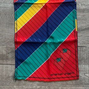 Emanuel Ungaro Silk Scarf, Yellow, Green, Red and Blue with Red strawberries